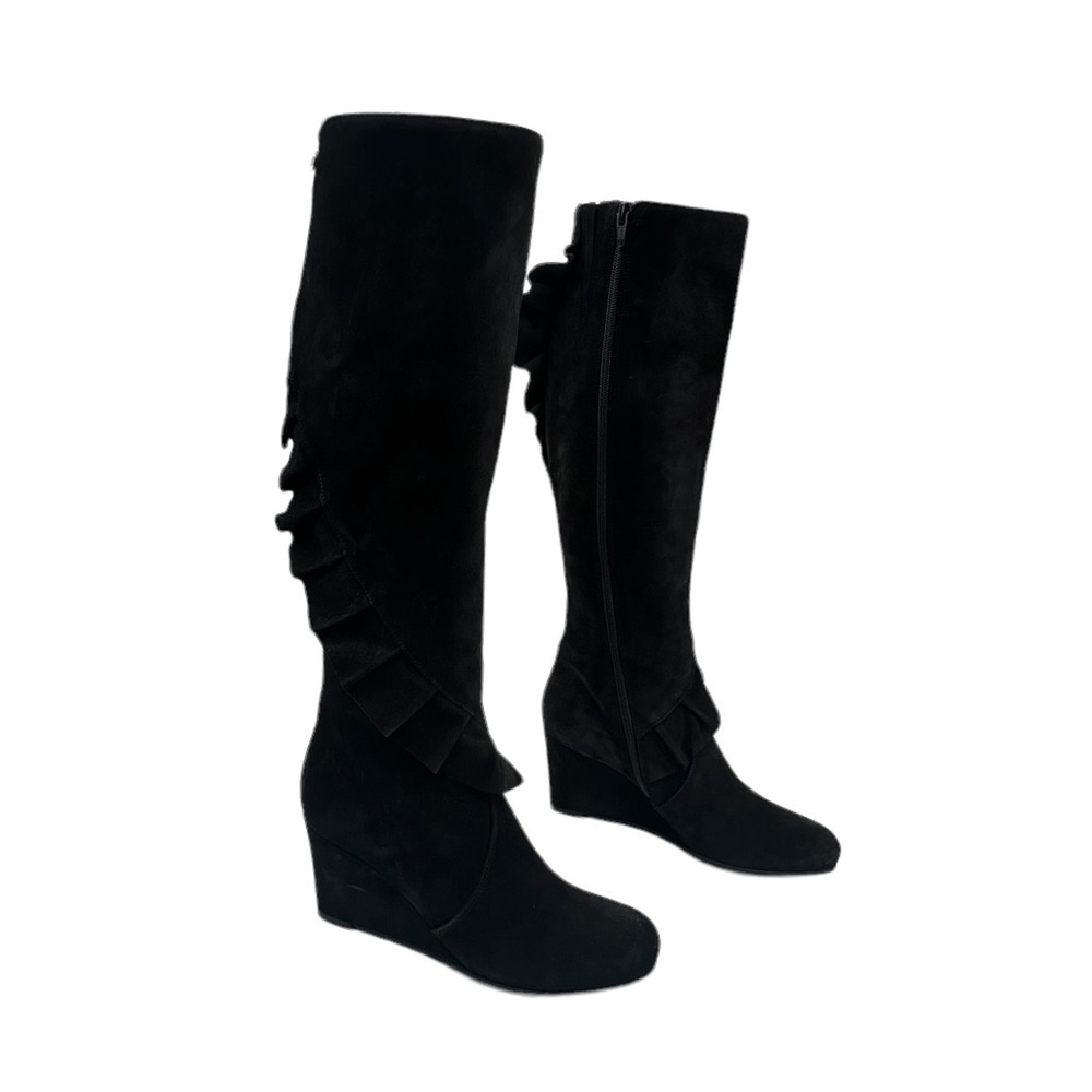 Cordani Black Suede Valdis Wedge Tall Boots Size 37 Women's